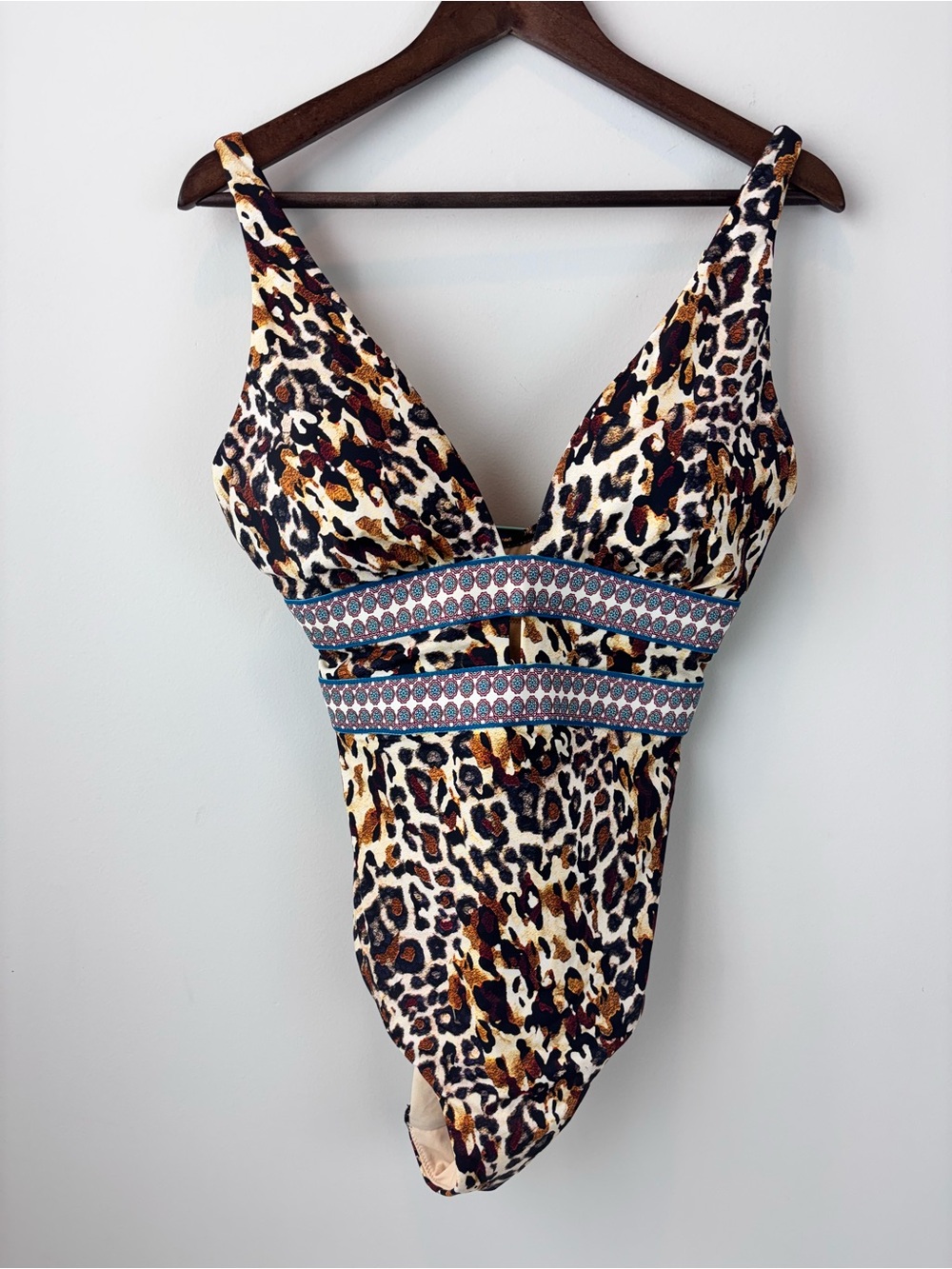 Swim Systems Leopard Print One Piece Swimsuit Size 12 Plunge Cutout
